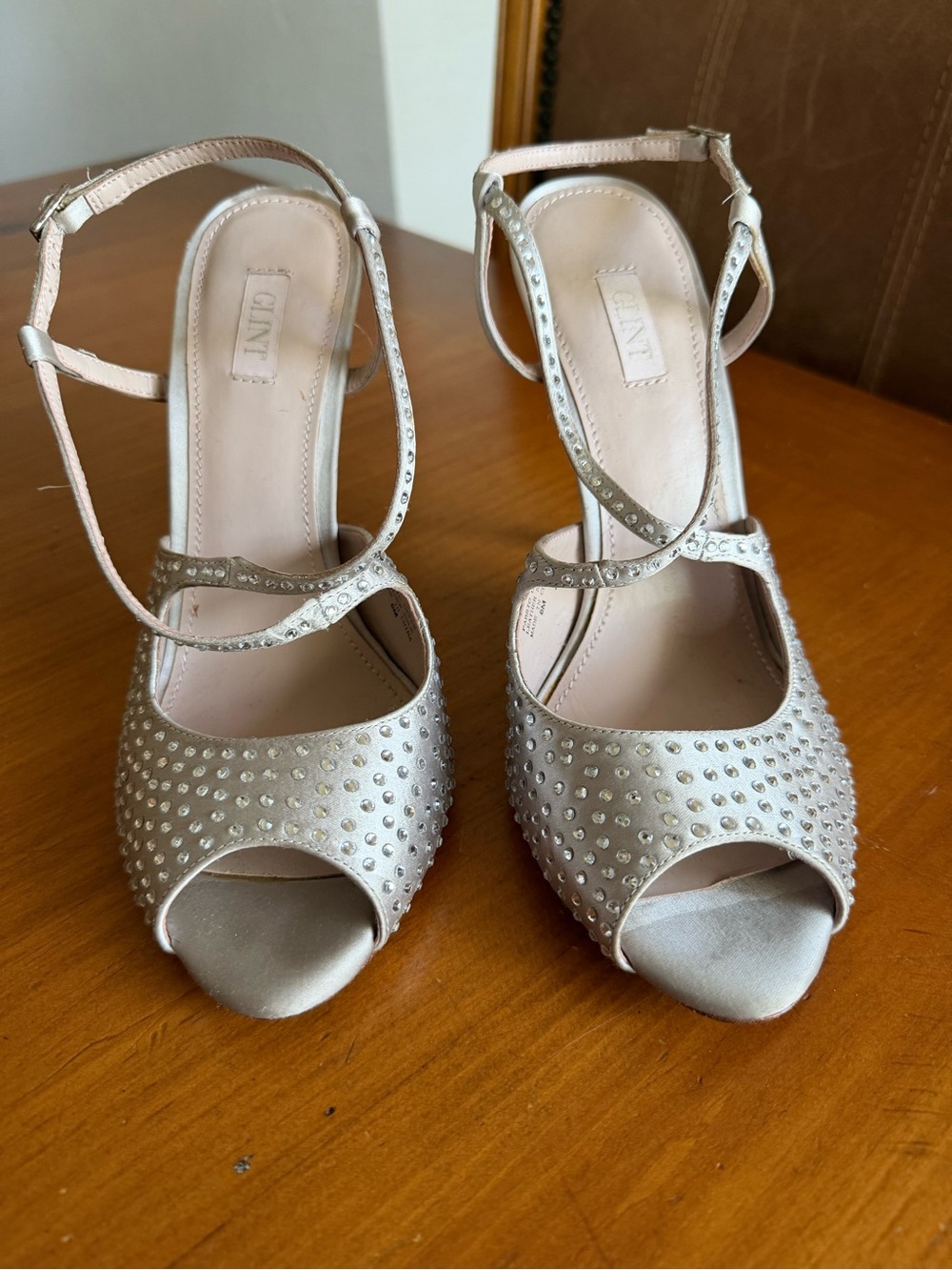 Clint Embellished Silver Peep-Toe Strappy Heels